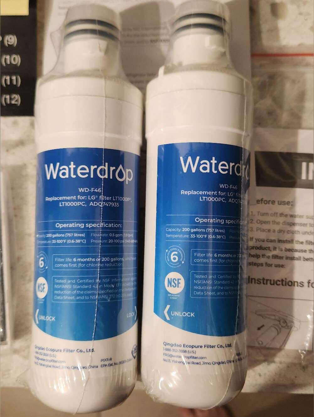 WATERDROP LG Replacement Refrigerator Water Filter Set - White